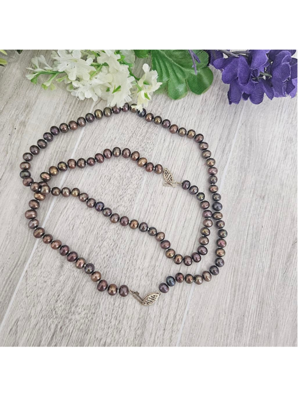 Vintage 10K JCM Gold Freshwater Chocolate Pearl Necklace